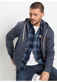 bonprix - Bluza rozpinana z kapturem, z detalami ze sztucznej skóry. Typ kołnierza: kaptur. Kolor: niebieski. Materiał: skóra #1