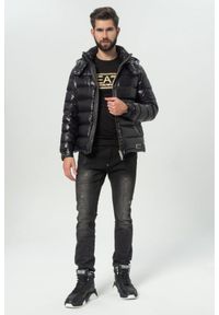 Valentino Garavani - VALENTINO GARAVANI Czarna kurtka puchowa męska z kapturem, Rozmiar 48. Typ kołnierza: kaptur. Kolor: czarny. Materiał: puch. Wzór: aplikacja #4