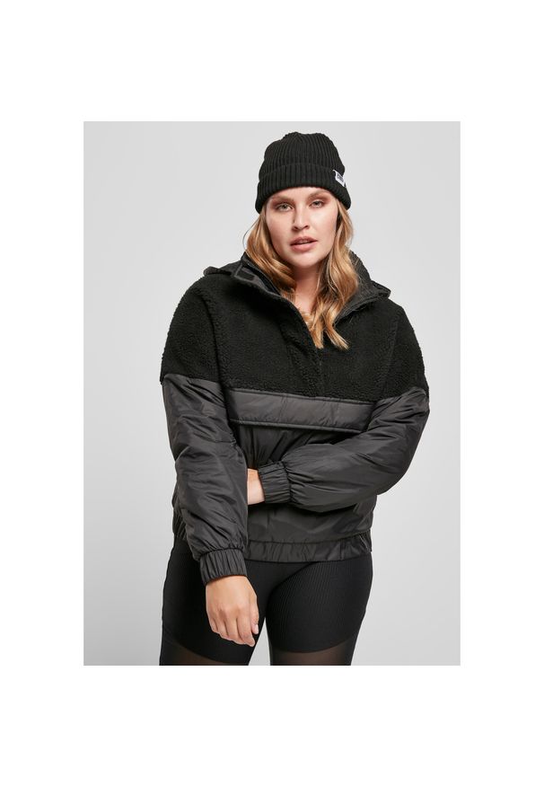 Damski polar Urban Classics sherpa mix pull over-grandes tailles. Kolor: czarny. Materiał: polar