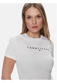 Tommy Jeans T-Shirt Linear DW0DW17361 Biały Slim Fit. Kolor: biały. Materiał: bawełna