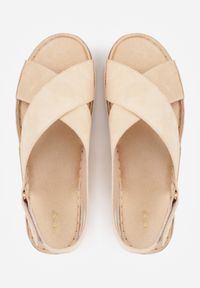 Born2be - Beżowe Sandały VICES z Paskami w Kształcie X i Podeszwą z Imitacji Korka Kaphis. Okazja: do pracy, na co dzień. Zapięcie: pasek. Kolor: beżowy. Materiał: len. Wzór: paski. Sezon: lato. Styl: wakacyjny, casual #5