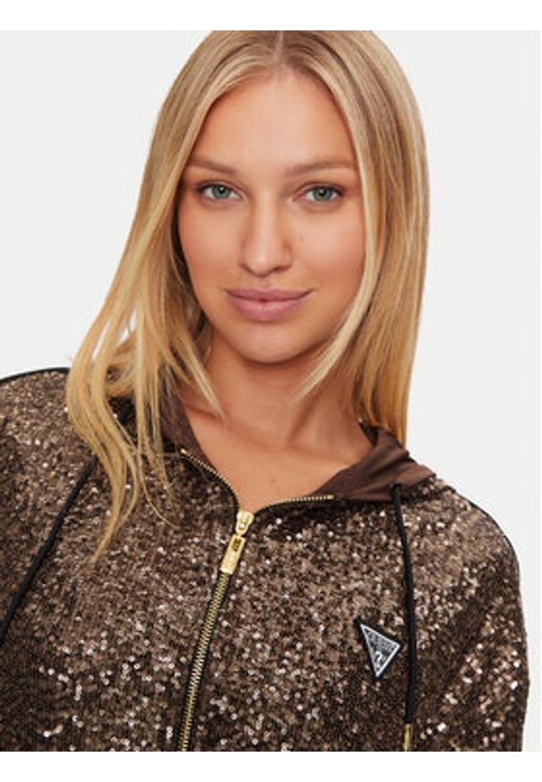 Guess Bluza V4BQ19 KCI90 Brązowy Regular Fit. Kolor: brązowy. Materiał: syntetyk