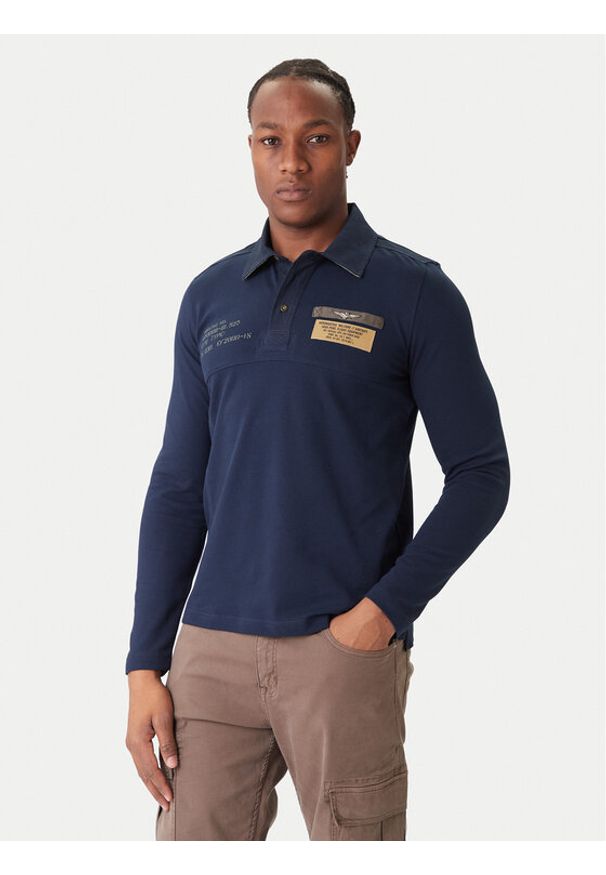Aeronautica Militare Polo 252PO1897UP00173 Granatowy Regular Fit. Typ kołnierza: polo. Kolor: niebieski. Materiał: bawełna