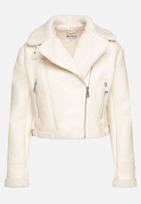 Born2be - Beżowa Kurtka Biker o Krótkim Kroju z Zasuwanymi Kieszeniami Laonette. Okazja: na co dzień, do pracy. Kolor: beżowy. Materiał: jeans. Długość: krótkie. Styl: casual, elegancki #3