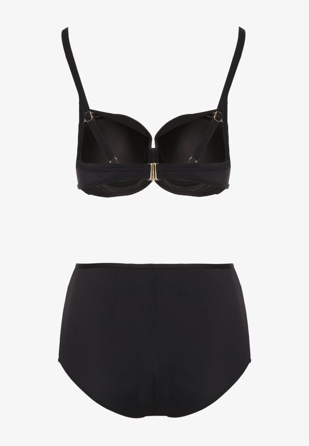 Born2be - Czarne Bikini Biustonosz z Metaliczną Aplikacją i Majtki Figi Iffonavia. Kolor: czarny. Materiał: len. Wzór: aplikacja