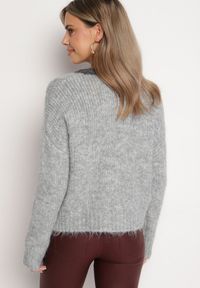 Born2be - Szary Krótki Sweter z Wełną i Głębokim Dekoltem w Serek Savalithia. Typ kołnierza: dekolt w serek. Kolor: szary. Materiał: wełna. Długość: krótkie. Sezon: zima