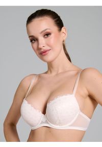 Sinsay - Biustonosz push-up z ozdobną koronką - kremowy. Kolor: kremowy. Materiał: koronka. Wzór: koronka