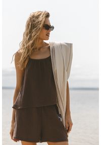TOP BELLA CZEKOLADOWY L - Flawless. Kolor: brązowy. Materiał: skóra. Długość rękawa: na ramiączkach. Sezon: lato