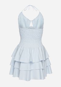 Born2be - Jasnoniebieska Sukienka z Bawełną i Falbankami o Rozkloszowanym Kroju Marelitia. Okazja: na co dzień. Typ kołnierza: kołnierz z falbankami. Kolor: niebieski. Materiał: bawełna. Typ sukienki: rozkloszowane. Styl: elegancki, casual, klasyczny #4