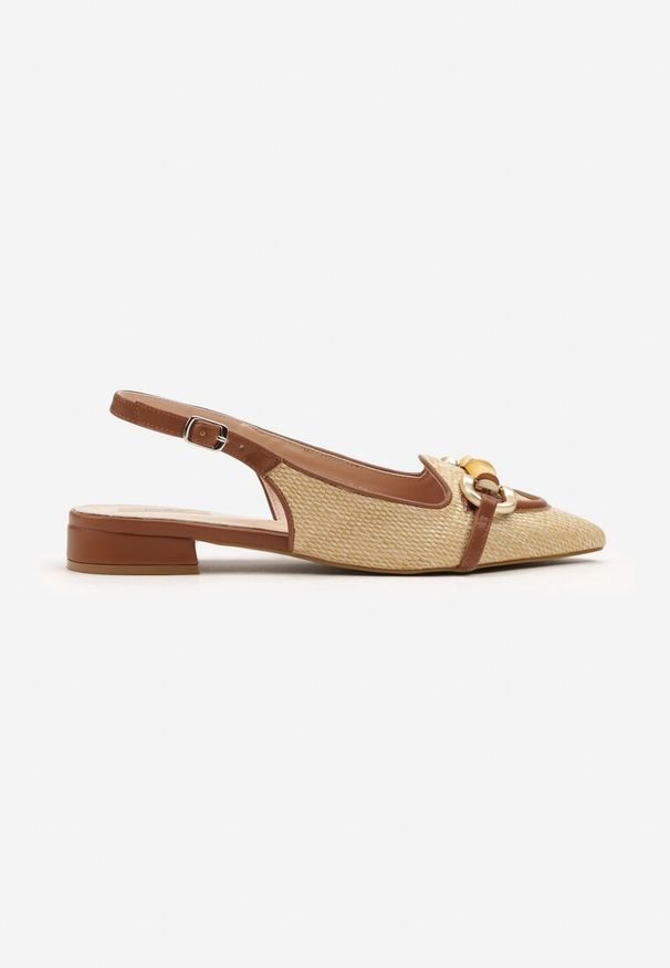 Renee - Brązowe Tweedowe Sandały Slingback z Ozdobną Aplikacją Davira. Okazja: na co dzień. Kolor: brązowy. Materiał: materiał, koronka. Wzór: aplikacja. Styl: casual, elegancki