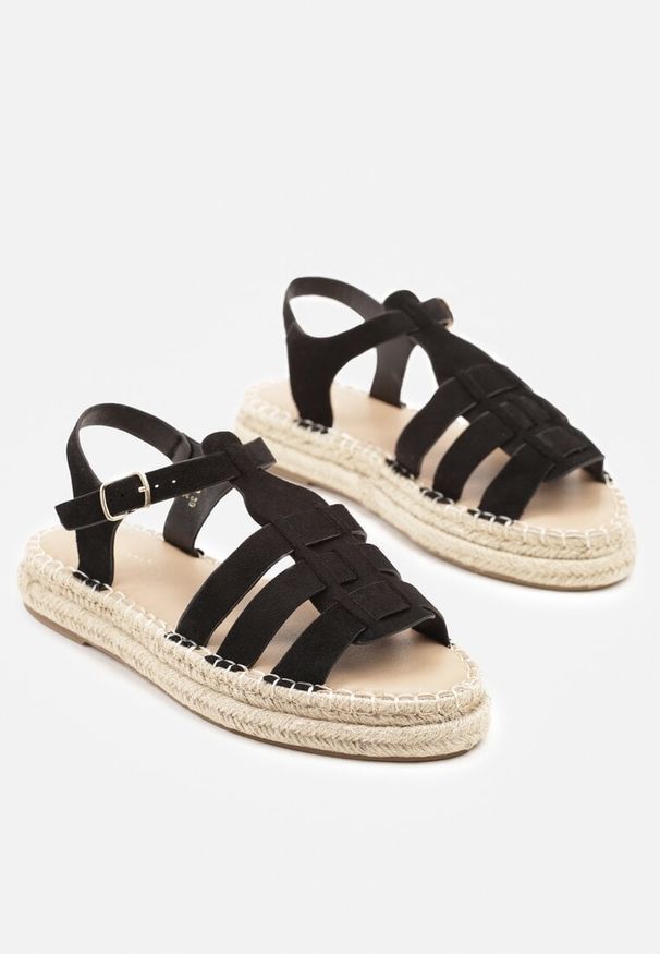 Born2be - Czarne Sandały na Grubej Podeszwie z Plecionką w Stylu Boho Orrule. Okazja: na co dzień. Zapięcie: sprzączka. Kolor: czarny. Sezon: lato. Styl: boho