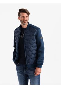 Ombre Clothing - Kurtka męska bomberka z pikowanym wzorem – granatowa V2 - Rozmiar: XL. Typ kołnierza: kołnierzyk stójkowy. Kolor: niebieski. Materiał: syntetyk, poliester, materiał. Wzór: aplikacja, nadruk. Styl: sportowy, elegancki #10