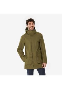 quechua - Kurtka turystyczna męska Quechua NH500 wodoodporna długa. Kolor: zielony, brązowy, wielokolorowy. Materiał: poliester, materiał. Długość: długie. Sport: turystyka piesza #1