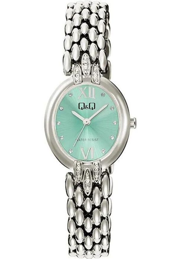 Zegarek damski QQ F16A-002P CYRKONIE srebrny. Kolor: srebrny