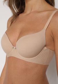 Born2be - Beżowy Gładki Biustonosz Push-up Halilura. Kolor: beżowy. Rodzaj stanika: push-up. Wzór: gładki #7