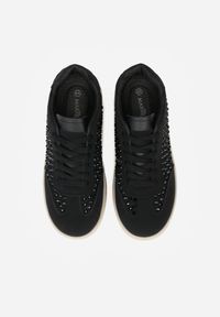 Born2be - Czarne Sneakersy na Grubej Podeszwie Ozdobione Cyrkoniami Orinrya. Okazja: na co dzień. Kolor: czarny. Materiał: jeans. Wzór: aplikacja #5