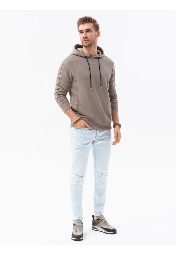 Ombre Clothing - Bluza męska z kapturem B1155 - beżowa - XXL. Typ kołnierza: kaptur. Kolor: beżowy. Materiał: dresówka, bawełna, jeans, dzianina, poliester