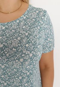 Born2be - Zielona Sukienka w Drobne Kwiatki z Krótkim Rękawem z Wiskozy Cilarnid. Kolor: zielony. Materiał: wiskoza. Długość rękawa: krótki rękaw. Wzór: kwiaty #7