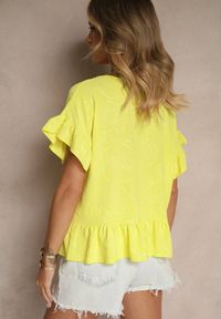 Renee - Żółta Bluzka Oversize Ozdobiona Falbanami Liriele. Okazja: na co dzień. Kolor: żółty. Materiał: jeans. Wzór: aplikacja. Styl: casual #5