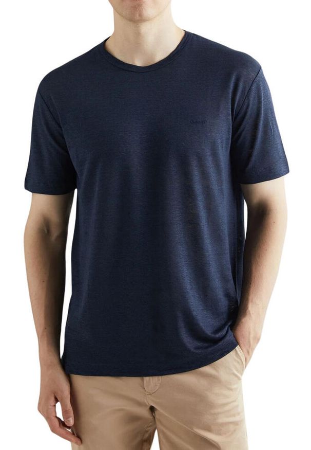 GANT - Koszulka męska Gant Linen Ss T-shirt lniany. Kolor: niebieski. Materiał: len