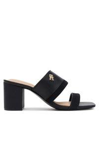 TOMMY HILFIGER - Tommy Hilfiger Klapki Leather & Suede Block Heel Mule FW0FW08530 Czarny. Kolor: czarny. Materiał: zamsz, skóra