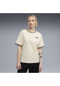Puma - Damska luźna koszulka Essential ze zwierzęcym nadrukiem PUMA Alpine Snow White. Kolor: biały, wielokolorowy, beżowy. Wzór: motyw zwierzęcy, nadruk. Sport: fitness