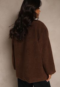 Renee - Brązowa Kurtka o Pudełkowym Kroju Bez Zapięć z Kieszeniami Unilda. Okazja: do pracy, na co dzień. Kolor: brązowy. Materiał: jeans, satyna, koronka. Styl: elegancki, casual #3