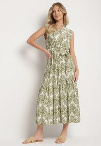 Born2be - Zielona Wiskozowa Sukienka Bez Rękawów z Wiązanym Paskiem Filimea. Okazja: na co dzień. Typ kołnierza: dekolt w kształcie V. Kolor: zielony. Materiał: wiskoza. Długość rękawa: bez rękawów. Typ sukienki: proste. Styl: casual, elegancki #6