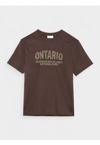 outhorn - T-shirt z nadrukiem męski - brązowy. Kolor: brązowy. Materiał: dzianina, materiał, bawełna. Wzór: nadruk. Sezon: zima