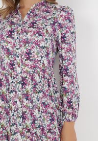 Born2be - Biało-Fioletowa Sukienka Amathiolea. Kolor: fioletowy. Materiał: tkanina. Wzór: kwiaty, kolorowy. Typ sukienki: koszulowe. Długość: maxi #5