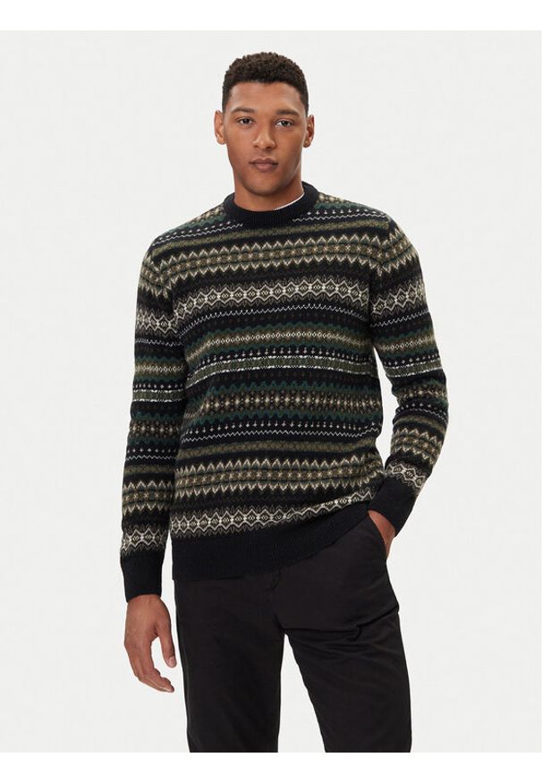 Barbour Sweter Case Fair MKN1027BK52 Czarny Regular Fit. Kolor: czarny. Materiał: wełna