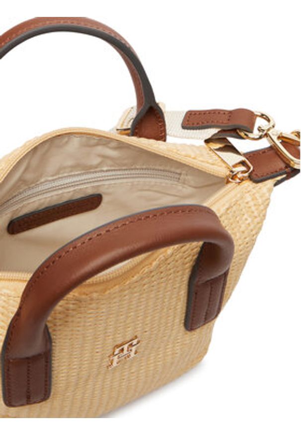 TOMMY HILFIGER - Tommy Hilfiger Torebka Popette Micro Tote Raffia AW0AW18526 Beżowy. Kolor: beżowy