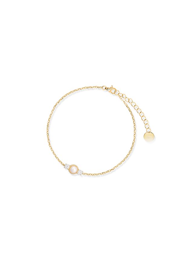 W.KRUK - Bransoletka srebrna pozłacana z perłą i cyrkoniami. Materiał: pozłacane, srebrne. Kolor: srebrny. Kamień szlachetny: perła, cyrkonia