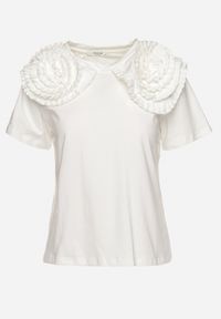 Born2be - Biały Bawełniany T-shirt z Materiałową Aplikacją 3D Jolilena. Okazja: na spotkanie biznesowe, na co dzień, na spacer. Kolor: biały. Materiał: bawełna, materiał. Wzór: aplikacja. Styl: klasyczny, casual, elegancki, biznesowy #3
