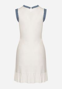 Born2be - Biała Sukienka z Wiskozą Ozdobiona Jeansowymi Wstawkami i Guzikami Lilammea. Kolor: biały. Materiał: wiskoza, jeans. Wzór: aplikacja. Styl: elegancki, klasyczny #4