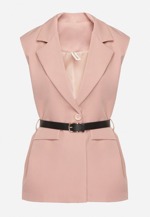 Born2be - Ciemnoróżowa Kamizelka Garniturowa Oversize na Guzik z Paskiem Melazi. Okazja: do pracy, na co dzień, na spotkanie biznesowe. Kolor: różowy. Materiał: jeans. Wzór: aplikacja. Styl: elegancki, biznesowy, klasyczny, casual