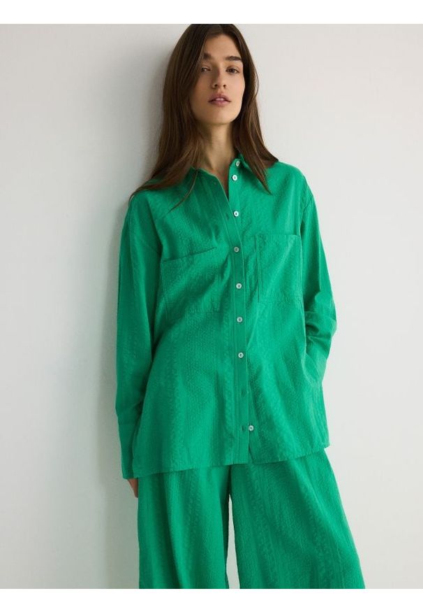 Reserved - Bawełniana koszula - zielony. Kolor: zielony. Materiał: bawełna
