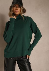 Renee - Zielony Golf z Dodatkiem Kaszmiru z Przeszyciami po Bokach Avenella. Okazja: na spotkanie biznesowe. Typ kołnierza: golf. Kolor: zielony. Materiał: kaszmir. Styl: elegancki, biznesowy, klasyczny