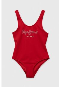Pepe Jeans strój kąpielowy dziecięcy kolor czerwony. Kolor: czerwony. Materiał: materiał. Rodzaj stanika: odpinane ramiączka