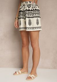 Renee - Czarno-Kremowe Wiskozowe Szorty High Waist ze Wzorem Boho Lunadora. Okazja: na co dzień. Stan: podwyższony. Kolor: czarny. Materiał: wiskoza. Sezon: lato. Styl: boho #5
