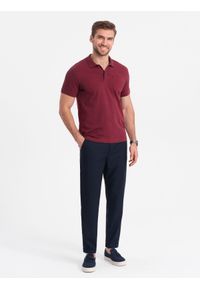 Ombre Clothing - Męskie spodnie chino z gumką w pasie SLIM FIT - granatowe V3 - Rozmiar: XL. Okazja: na co dzień. Kolor: niebieski. Materiał: guma, wiskoza, tkanina, poliester, materiał, bawełna. Styl: casual, elegancki #3
