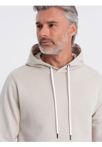 Ombre Clothing - Męska bluza dresowa kangurka z kapturem - jasnobeżowa V1 OM-SSBN-0177 - XXL. Okazja: na co dzień. Typ kołnierza: kaptur. Kolor: beżowy. Materiał: dresówka. Wzór: aplikacja. Styl: klasyczny, casual #5