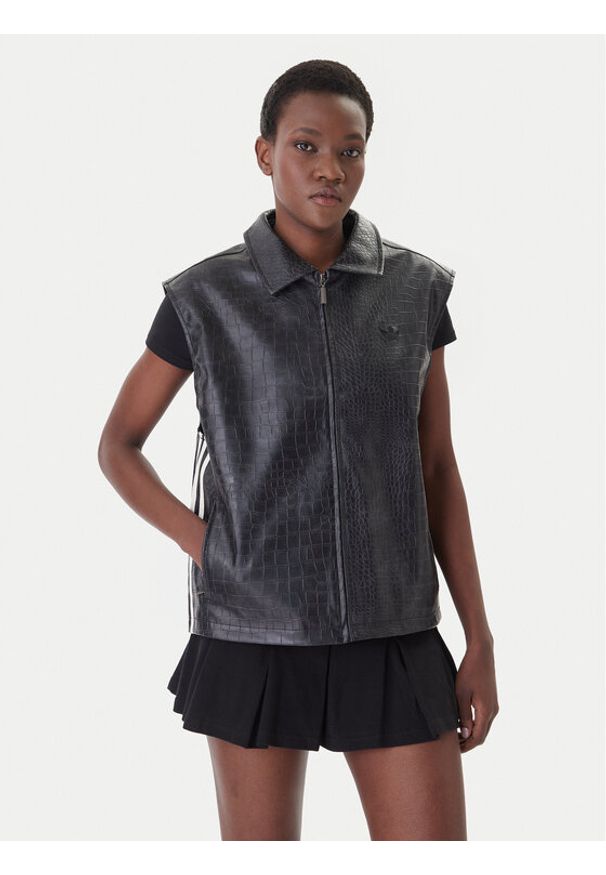 Adidas - adidas Kamizelka Pleather KE5033 Czarny Oversize. Kolor: czarny. Materiał: skóra