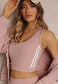 Renee - Jasnoróżowy Komplet Dresowy 3-częściowy z Lampasami Fevina. Kolor: różowy. Materiał: dresówka