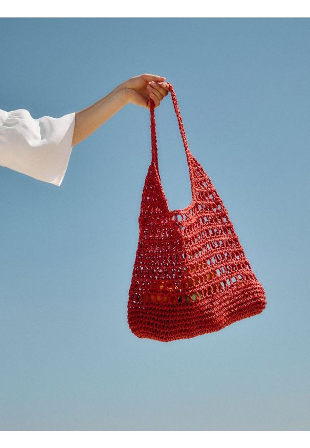 Reserved - Pleciona torebka hobo - czerwony. Kolor: czerwony