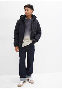 bonprix - Zimowa kurtka pikowana o kroju bomberki z kapturem. Typ kołnierza: kaptur. Kolor: czarny. Materiał: prążkowany. Sezon: zima #2