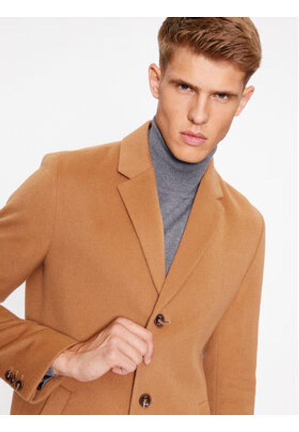 BOSS - Boss Płaszcz wełniany H-Hyde-C-224 50485199 Brązowy Regular Fit. Kolor: brązowy. Materiał: wełna