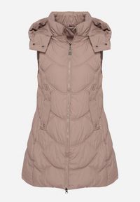 Born2be - Ciemnobeżowa Kamizelka z Odpinanym Kapturem Ozdobiona Pikowaniem Tulira. Okazja: na co dzień. Kolor: beżowy. Materiał: jeans. Wzór: aplikacja. Styl: casual, elegancki, klasyczny #6