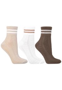 Mix Kolor Damskie Skarpetki Moraj 3 Pary. Kolor: beżowy. Materiał: materiał. Wzór: ażurowy, aplikacja, ze splotem #1