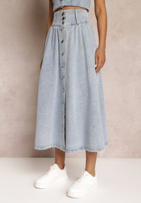 Renee - Jasnoniebieska Jeansowa Spódnica Maxi z Guzikami z Bawełny Rachellia. Kolor: niebieski. Materiał: bawełna, jeans #4